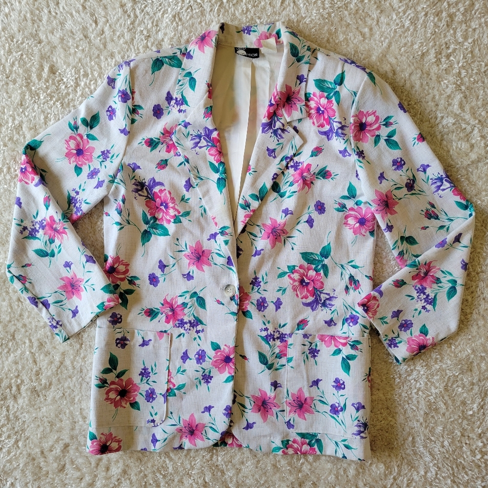 Vintage floral blazer pink purple First Option size medium